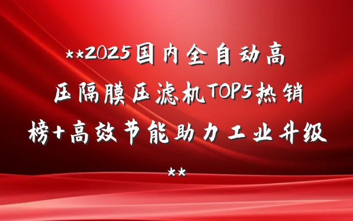 **2025国内全自动高压隔膜压滤机TOP5热销榜 高效节能助力工业升级**