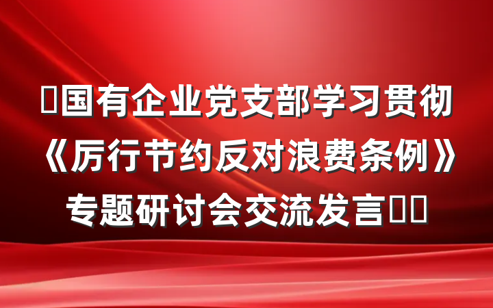 ​国有企业党支部学习贯彻《厉行节约反对浪费条例》专题研讨会交流发言​​