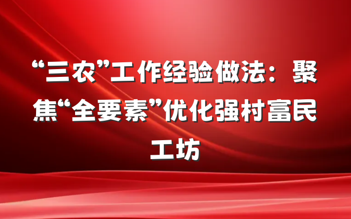 “三农”工作经验做法：聚焦“全要素”优化强村富民工坊