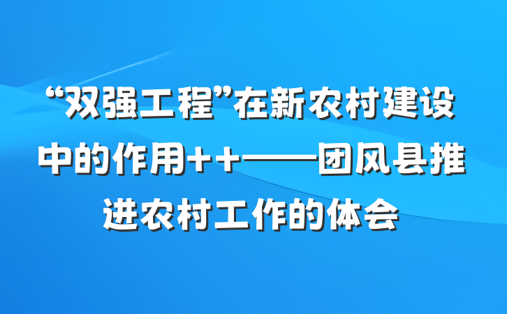 “双强工程”在新农村建设中的作用  ——团风县推进农村工作的体会