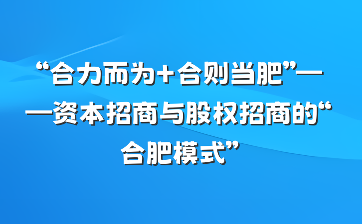 “合力而为 合则当肥”——资本招商与股权招商的“合肥模式”