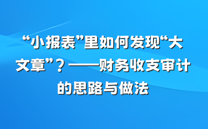 “小报表”里如何发现“大文章”？——财务收支审计的思路与做法