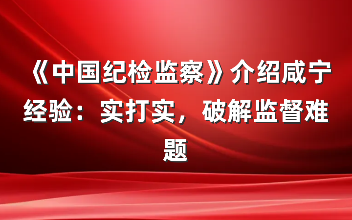 《中国纪检监察》介绍咸宁经验：实打实，破解监督难题
