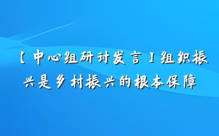 【中心组研讨发言】组织振兴是乡村振兴的根本保障