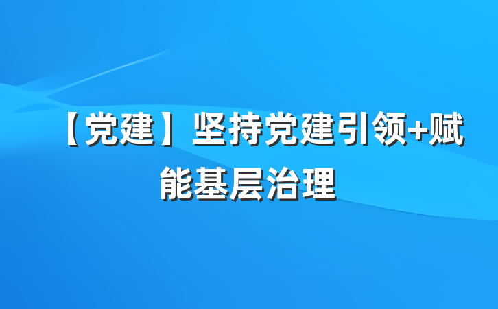 【党建】坚持党建引领 赋能基层治理