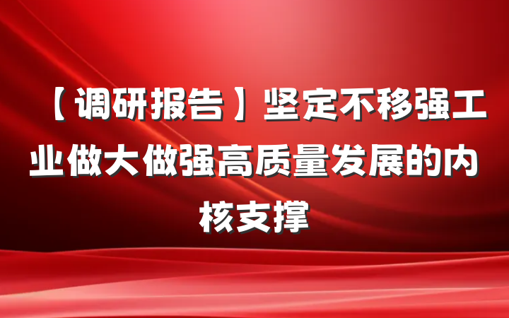 【调研报告】坚定不移强工业做大做强高质量发展的内核支撑