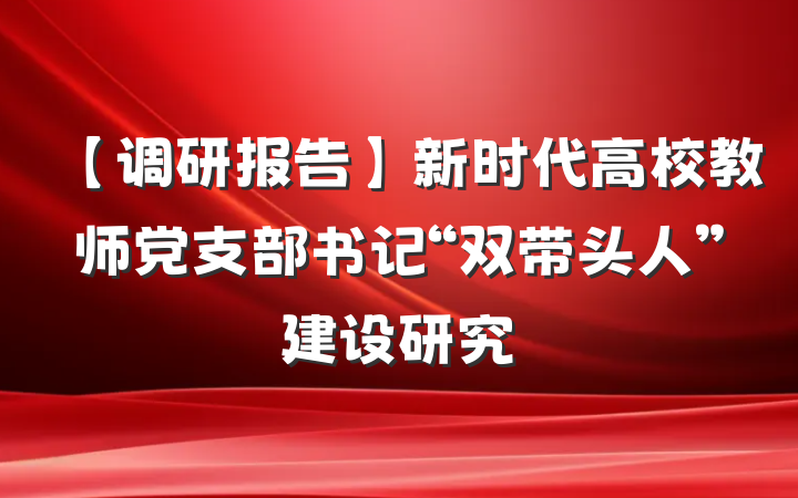 【调研报告】新时代高校教师党支部书记“双带头人”建设研究