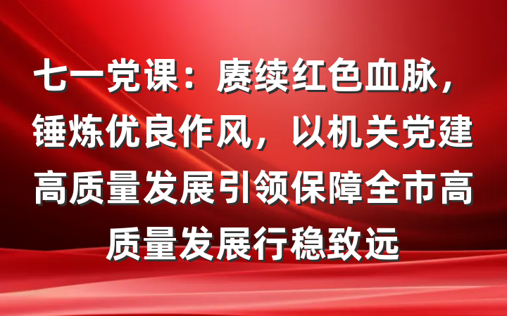 七一党课：赓续红色血脉，锤炼优良作风，以机关党建高质量发展引领保障全市高质量发展行稳致远