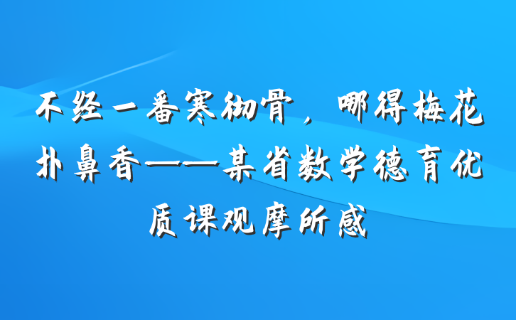 不经一番寒彻骨，哪得梅花扑鼻香——某省数学德育优质课观摩所感