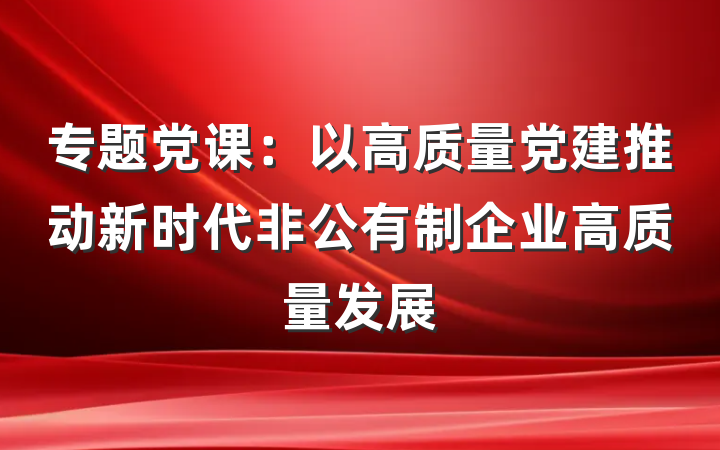 专题党课：以高质量党建推动新时代非公有制企业高质量发展