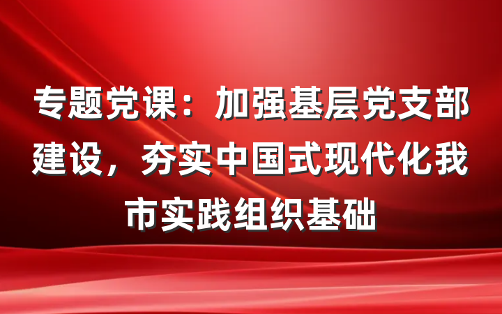 专题党课：加强基层党支部建设，夯实中国式现代化我市实践组织基础