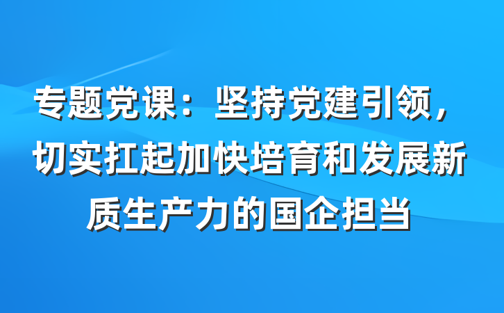 专题党课：坚持党建引领，切实扛起加快培育和发展新质生产力的国企担当