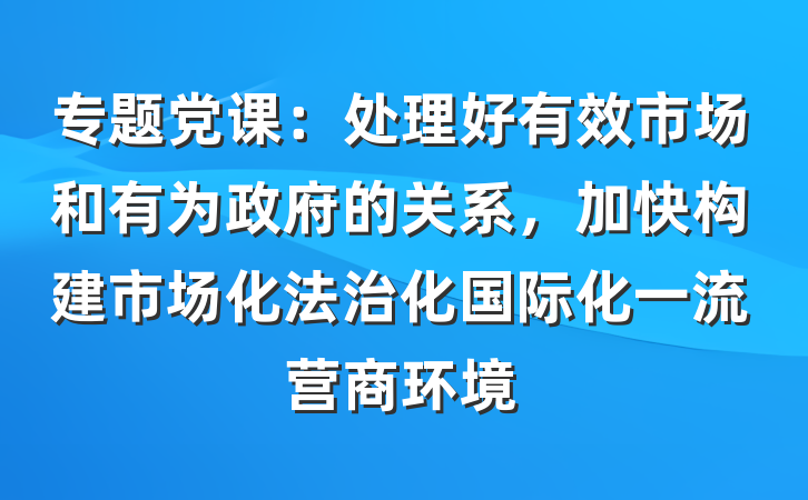专题党课：处理好有效市场和有为政府的关系，加快构建市场化法治化国际化一流营商环境