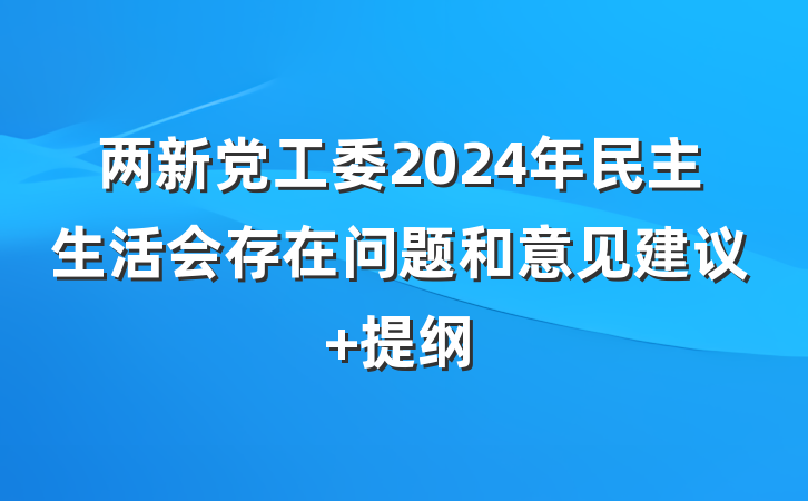 两新党工委2024年民主生活会存在问题和意见建议 提纲