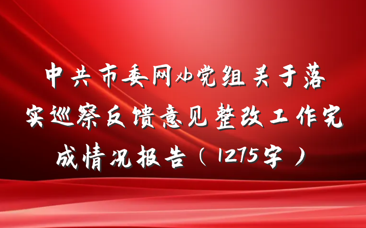 中共市委网xb党组关于落实巡察反馈意见整改工作完成情况报告（1275字）