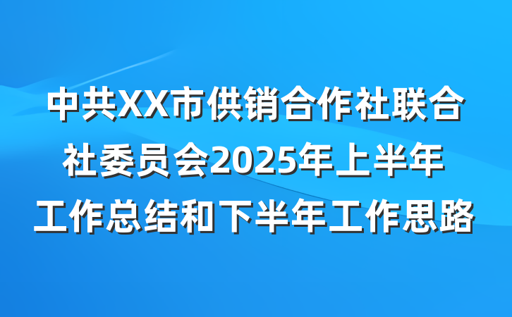 中共XX市供销合作社联合社委员会2025年上半年工作总结和下半年工作思路