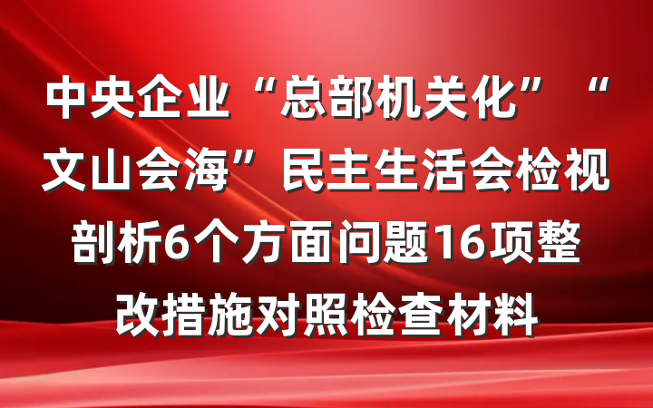 中央企业“总部机关化”“文山会海”民主生活会检视剖析6个方面问题16项整改措施对照检查材料