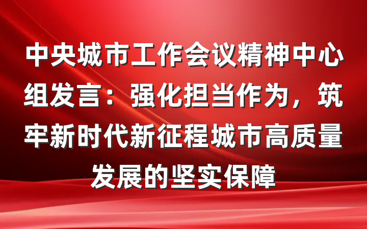 中央城市工作会议精神中心组发言：强化担当作为，筑牢新时代新征程城市高质量发展的坚实保障