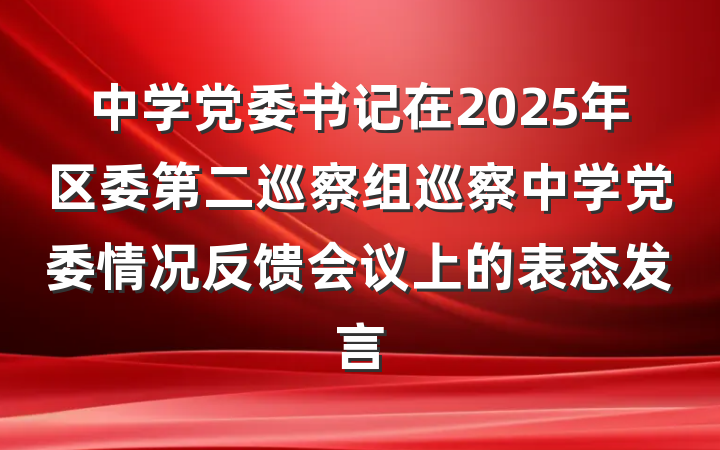 中学党委书记在2025年区委第二巡察组巡察中学党委情况反馈会议上的表态发言