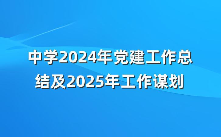 中学2024年党建工作总结及2025年工作谋划