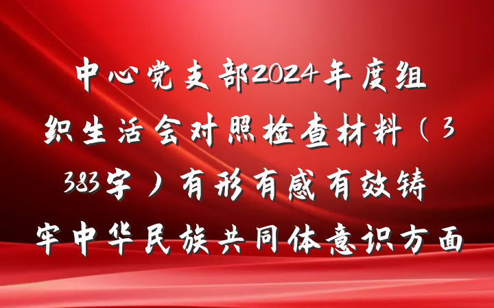 中心党支部2024年度组织生活会对照检查材料（3383字）有形有感有效铸牢中华民族共同体意识方面