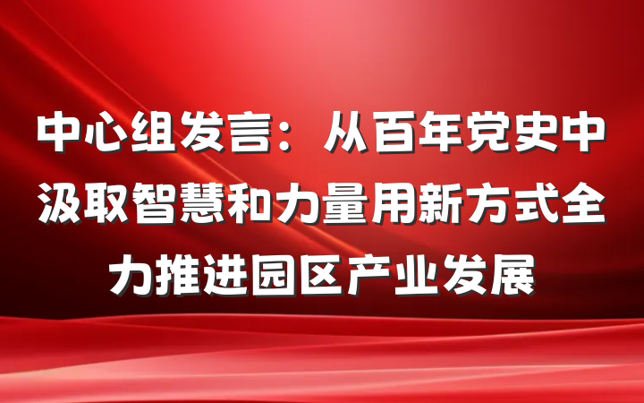 中心组发言：从百年党史中汲取智慧和力量用新方式全力推进园区产业发展