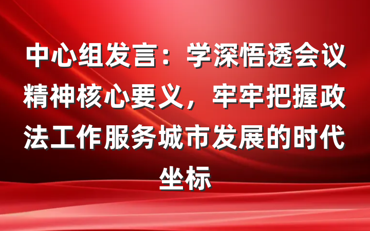 中心组发言：学深悟透会议精神核心要义，牢牢把握政法工作服务城市发展的时代坐标