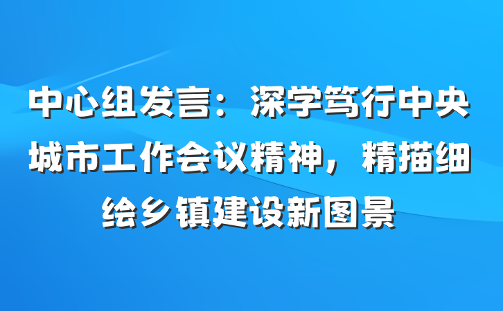 中心组发言：深学笃行中央城市工作会议精神，精描细绘乡镇建设新图景