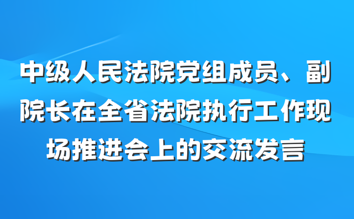 中级人民法院党组成员、副院长在全省法院执行工作现场推进会上的交流发言