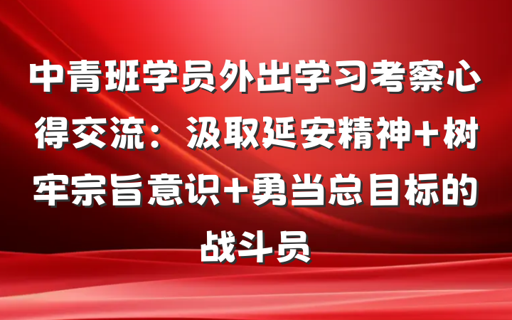 中青班学员外出学习考察心得交流：汲取延安精神 树牢宗旨意识 勇当总目标的战斗员