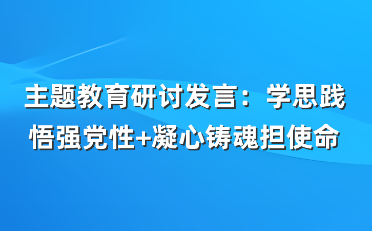 主题教育研讨发言：学思践悟强党性 凝心铸魂担使命