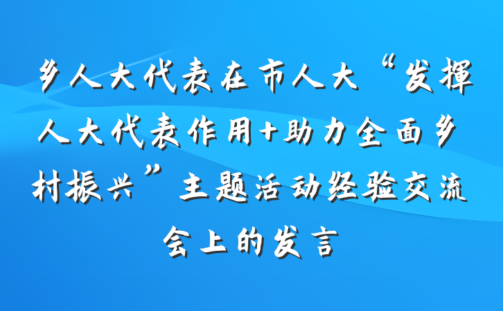 乡人大代表在市人大“发挥人大代表作用 助力全面乡村振兴”主题活动经验交流会上的发言