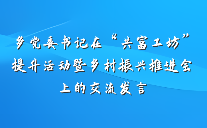 乡党委书记在“共富工坊”提升活动暨乡村振兴推进会上的交流发言