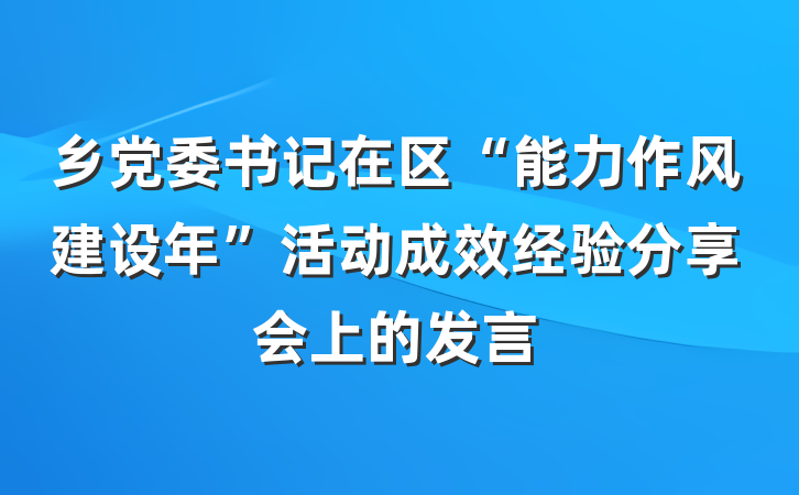 乡党委书记在区“能力作风建设年”活动成效经验分享会上的发言
