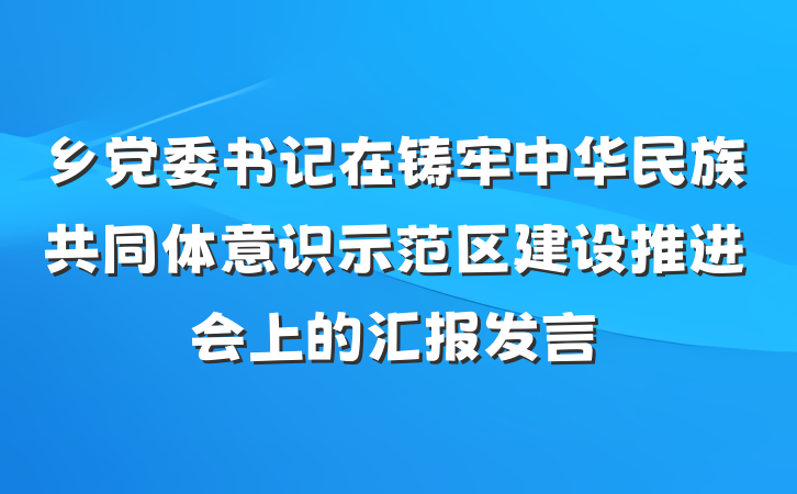 乡党委书记在铸牢中华民族共同体意识示范区建设推进会上的汇报发言