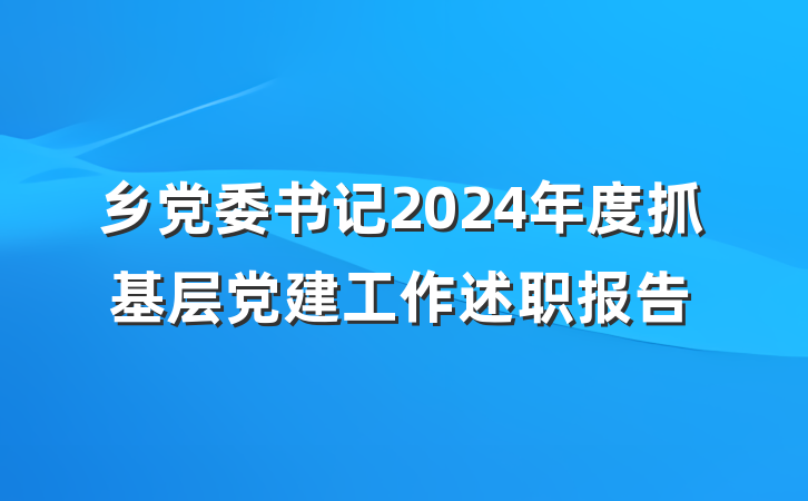 乡党委书记2024年度抓基层党建工作述职报告