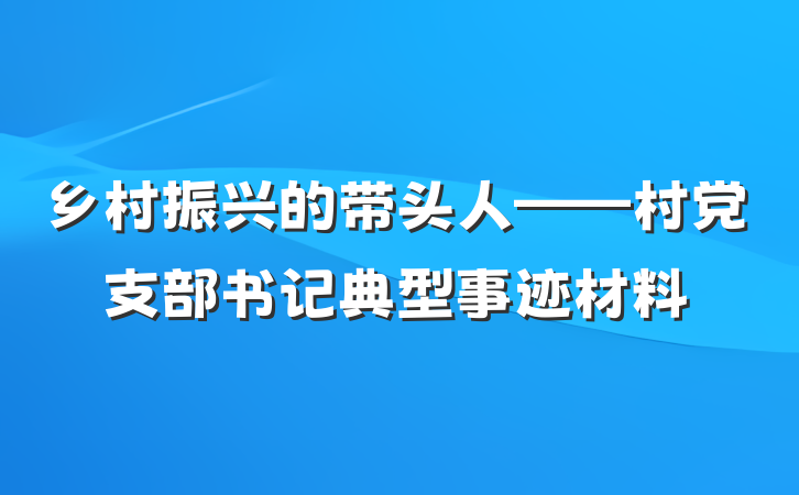 乡村振兴的带头人——村党支部书记典型事迹材料