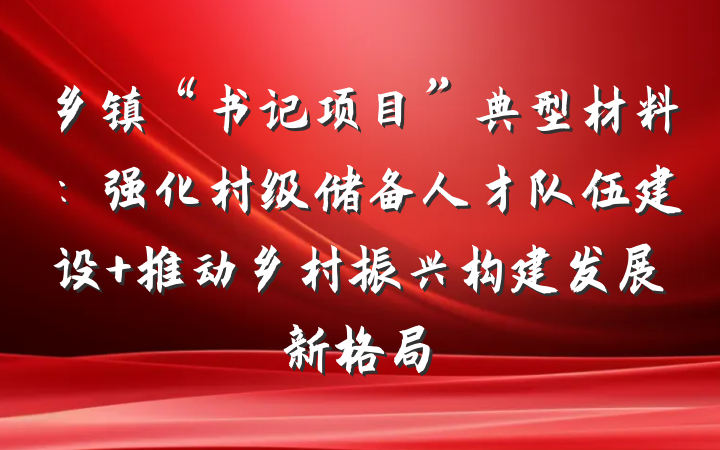 乡镇“书记项目”典型材料：强化村级储备人才队伍建设 推动乡村振兴构建发展新格局