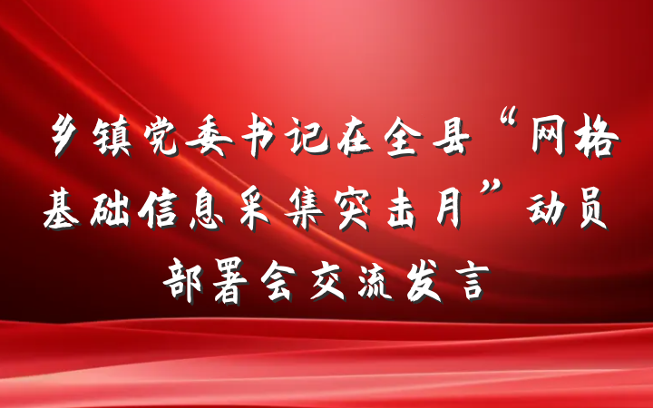 乡镇党委书记在全县“网格基础信息采集突击月”动员部署会交流发言