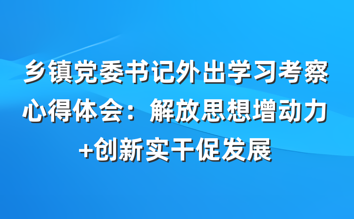 乡镇党委书记外出学习考察心得体会：解放思想增动力 创新实干促发展
