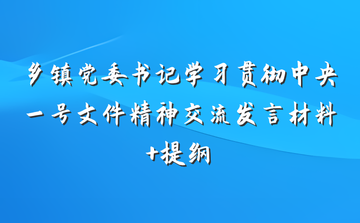 乡镇党委书记学习贯彻中央一号文件精神交流发言材料 提纲