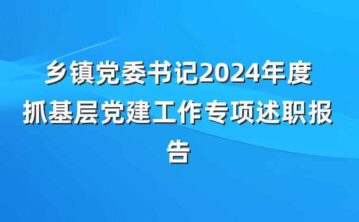 乡镇党委书记2024年度抓基层党建工作专项述职报告