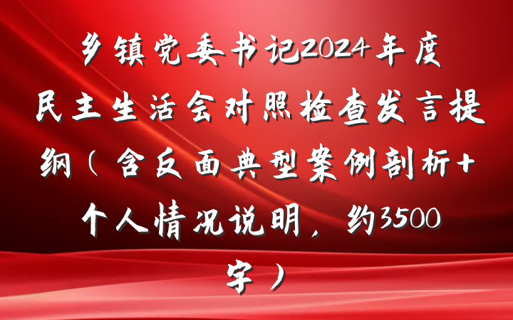 乡镇党委书记2024年度民主生活会对照检查发言提纲（含反面典型案例剖析+个人情况说明，约3500字）