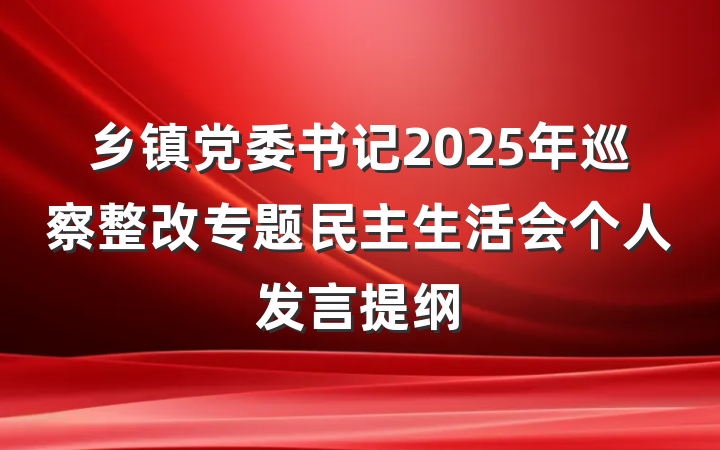 乡镇党委书记2025年巡察整改专题民主生活会个人发言提纲