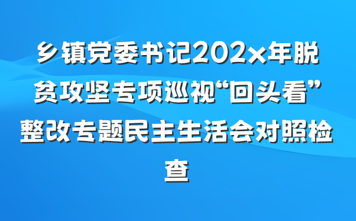 乡镇党委书记202x年脱贫攻坚专项巡视“回头看”整改专题民主生活会对照检查