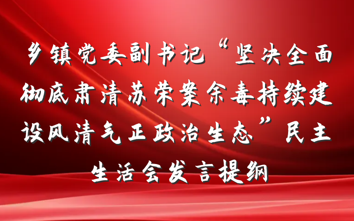乡镇党委副书记“坚决全面彻底肃清苏荣案余毒持续建设风清气正政治生态”民主生活会发言提纲