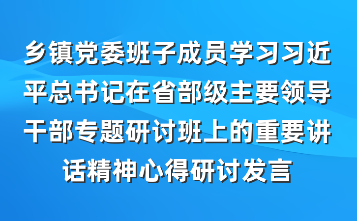 乡镇党委班子成员学习习近平总书记在省部级主要领导干部专题研讨班上的重要讲话精神心得研讨发言