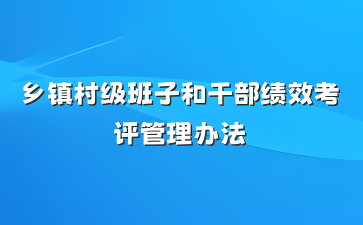 乡镇村级班子和干部绩效考评管理办法
