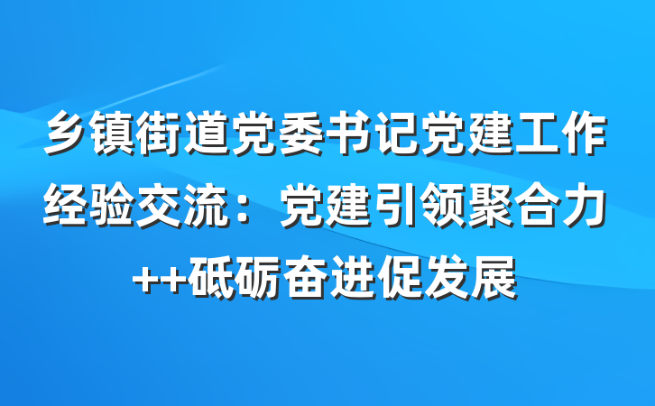 乡镇街道党委书记党建工作经验交流:党建引领聚合力  砥砺奋进促发展