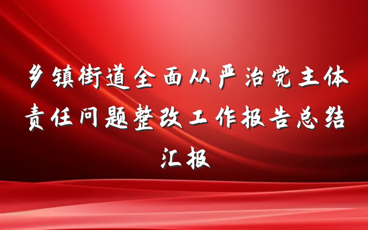 乡镇街道全面从严治党主体责任问题整改工作报告总结汇报